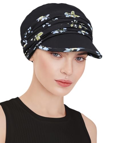 Chemo Headwear Viscose Newsboy Cap for Women Summer Hats - color: Blue Floret