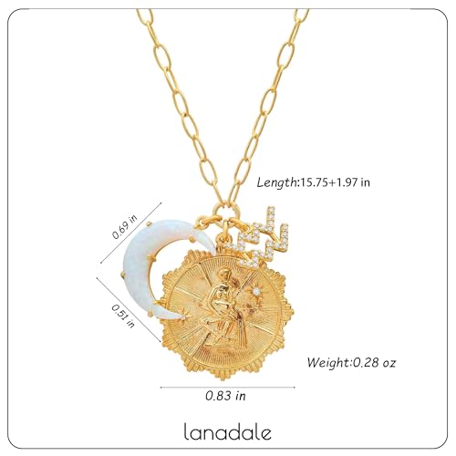 Dainty Gold Zodiac Embossed Coin Opal Crescent Moon Charm Necklace for Women Trendy 18K Gold Plated Retro Paperclip Chain 12 Constellation Horoscope Necklaces Astrology Jewelry Gifts - style: 11.AQUARIUS (JAN 20-FEB 18)