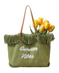 Personalized Embroidered Bridesmaid Tote Bag, Custom Large Women Vaction Travel - color: Green