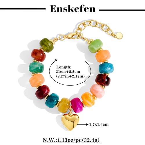 Chunky Beaded Bracelets for Women Boho Multicolor Acrylic Resin Beads Bracelet Adjustable Statement Bracelet Summer Beaded Jewelry - color: Heart beads bracelet-colorful