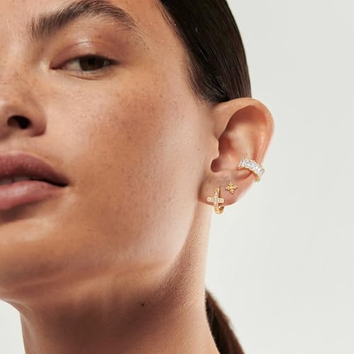 MEVECCO Ear Cuff Non Piercing for Women 18K Gold Plated Dainty Ear Cuff Earring Stacks Cartilage Clip On Wrap Huggie Minimalist Fake Piercings Open Hoops Jewelry Gifts - style: white