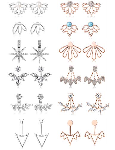 Tornito 6-12 Pairs Lotus Flower Earring Studs Chic CZ Earrings Jackets For Women Silver Rose Gold Tone - color: A2:12 Pairs, Silver&Rose Gold Tone