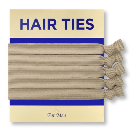 HAVHAF Knotted Elastic Hair Ties, 5 Count - No Damage Crease Breakage Man Bun Hair Tie for Men with Long, Curly, Thick Hair, Wide (5 pcs), Cream - color: Cream