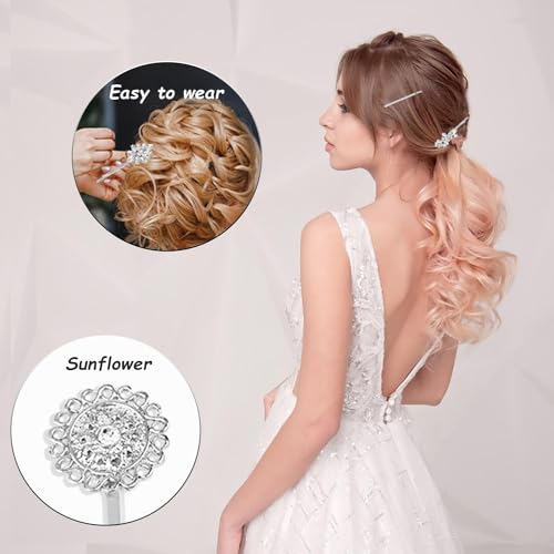 10 Pieces Rhinestone Hair Clips, Crystal Bobby Hair Pins Decorative Rhinestone Hair Barrettes for Wedding, Leaf Feather Sunflower Hair Clips Metal Hair Accessories for Women,4 Styles (silver) - color: silver