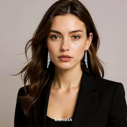 Silver Dangle Earrings For Women Trendy,Boho Cute Drop Western Earings,Vintage Gothic Ethnic Statement Beach Vacation Long Earrings with Leaf Teardrop Turquoise Crystal Tassels,Fashion Jewelry Birthday Gift. - color: A11) Crystal Chain Tassels