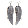Black shiny Leather Feather Earrings for Women, Lightweight Minimal Boho Dangle Earrings, Small Simple Everyday Jewelry - color: dark grey