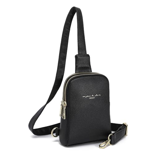 INICAT Women's Small Sling Bag, Lightweight Everyday Vegan Leather Crossbody Purse for Daily Essentials and Travel Light - color: Black, size: Large