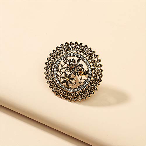 Dtja Vintage Big Round Statement Ring for Women Girls Boho Antique Mosaic Crystal CZ Expandable Open Wrap Finger Rings Adjustable Comfort Fit Indian Bollywood Style Exaggerated Jewelry - style: Flower