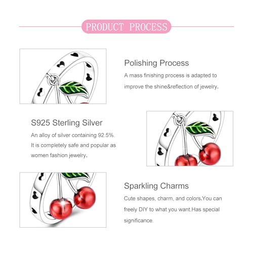 PARCOM Adjustable Women Stackable Ring, 925 Sterling Silver Open Rings - Trendy Eternity Cubic Zirconia Stackable Band Engagement Promise Ring for Her, Hypoallergenic Non Tarnish Nature Bird Floral Thumb Rings - color: Cherry Shaped