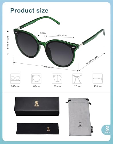 SOJOS Sunglasses Womens Trendy 2025 Classic Round Retro Vintage Shades Large Frame Sunnies SJ2067 - color: Green