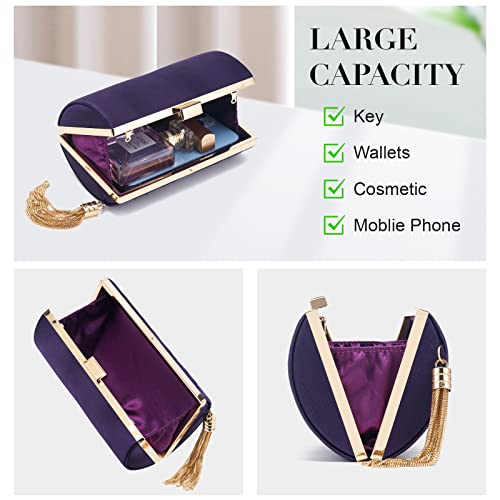 Women Clutch Bag Evening bag Fringed Evening Handbag,Lady Party Wedding Clutch Purse Chain Shoulder Cross Body Bag - color: Purple
