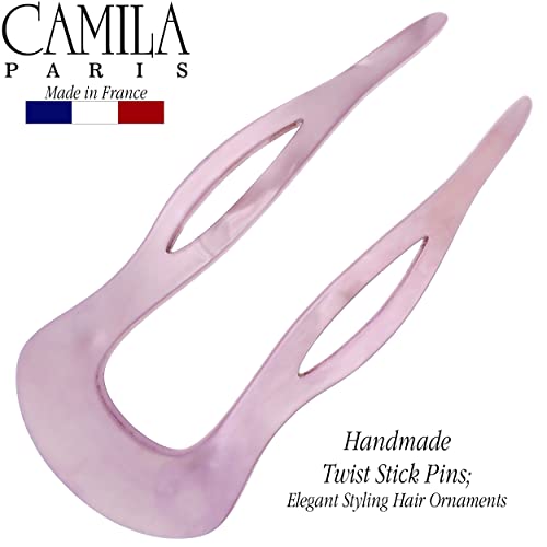 Camila Paris CP3415 French Twist Stick Clip Pins, Purple, Wavy Hair Pin U-Shaped Hair Fork for Girls Spiral Updo Chignon Bun Holder, Fashion Flexible Styling Hair Accessories for Women, Made in France - color: 2-Prong Purple