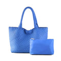 Woven Tote Bag Womens Purse Vegan Leather Shoulder Handbags Fashion Summer Beach Tote Bags Large Travel Totes - color: Klein Blue