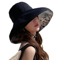 HUAMULAN Women Summer Sun Hat Wide Brim Wired Edge Floral Beach Bucket Hats Reversible Foldable Travel UV Protection Lady Hat - color: M2320-black