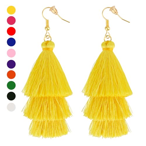 Earrings for Women Dangling, Layered Tassel Earrings Fringe Earrings Bohemian Studs Drop Earrings - color: Yellow