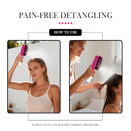2-in-1 Manual Non-Electric Detangler Hair Brush with Built-In Mister Spray, Wet & Dry Detangling Brush for Curly, Wavy & Straight Hair, No-Tangle Anti-Frizz Brush，Reservoir 50ml(Red) - color: Red