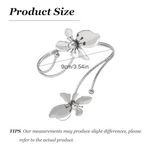Arm Cuff Jewelry for Women Adjustable Flower Cuff Bangle Bracelet Gold Armband Upper Jewelry Gifts for Women Boho Western Accessories - color: B2:silver flower