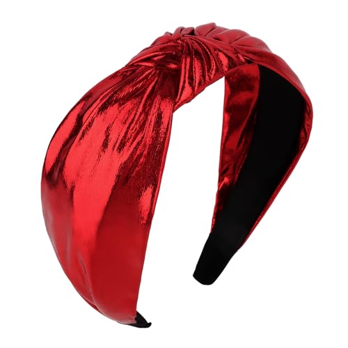 YISSION Metallic Red Knotted Headband for Women, Wide Twist Shiny Fabric Hairband, Fashion Hair Accessory for Everyday Wear, Parties, and Travel - color: Red