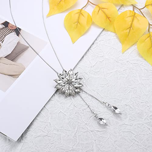 Jstyle 6Pcs Long Pendant Necklaces for Women Long Sweater Necklaces Silver Flower Tassel Disk Circle Leaf Statement Sweater Chain Necklace for Women Y Necklace Set Fashion Jewelry - style: Fashion Style