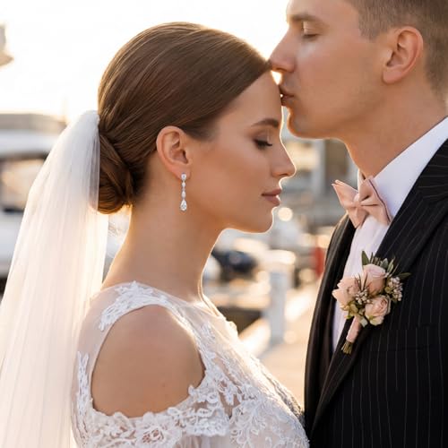 SWEETV Cubic Zirconia Dangle Earrings for Women, Teardrop Bridal Earrings for Wedding, Brides, Bridesmaids, Pear Shaped Drop Earrings for Women Prom Formal Party, Silver - color: Silver-Style2