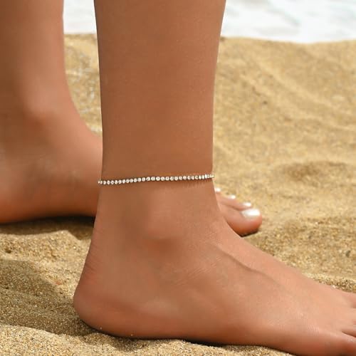 Anklet Bracelets for Women 18K Gold Plated Tennis Anklets Dainty Sapphire Paperclip Pearl Sequin Droplet Adjustable Large Anklet Bracelets Simple Beach Summer Waterproof Foot Jewelry - color: Tennis-Gold
