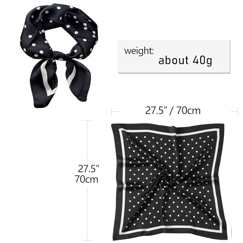 CHUNG Women's Scarf Hair Bandanas Square 27.5" Satin Wrap Fashion Pattern Scarves Emulation Silk Handbag Ribbons Necktie - color: Black Dot