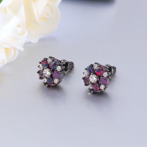 CiNily Flower Earrings,Opal Stud Earrings Sterling Silver or White Gold/Rose Gold Plated Ladies Flower Stud Earrings Cute Unique Earrings for Girls - color: Black