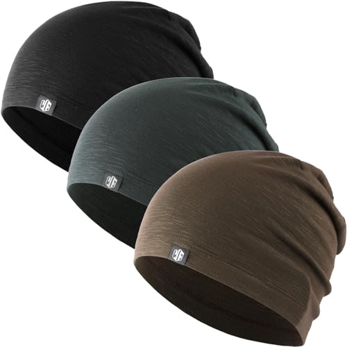 WTACTFUL 3 Pieces Cooling Skull Caps for Men & Women - Soft & Breathable Cycling Cap for Summer - color: Black+gray+brown