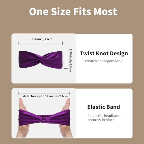 ZLYC Mulberry Silk Headband Elastic Twist Knotted Head Bands for Women's Hair, Solid Light Red Purple - color: Solid Light Red Purple