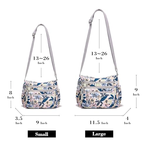 AOCINA Crossbody Bags for Women Multi Pocket Nylon Lightweight Ladies Purses Messenger Shoulder Handbags Satchel Travel Bag - color: Gray Leaves, size: Large