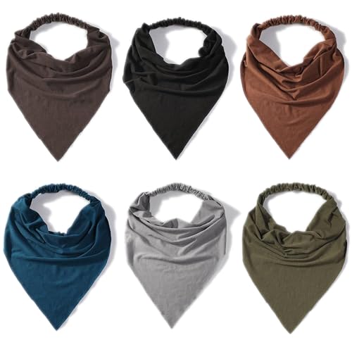 Vercret 6 Pack Hair Scarf Headband for Women Elastic Bandana Head Scarf Large Boho Triangle Kerchief with Clips Non Slip Scarves - color: A Pack Solid