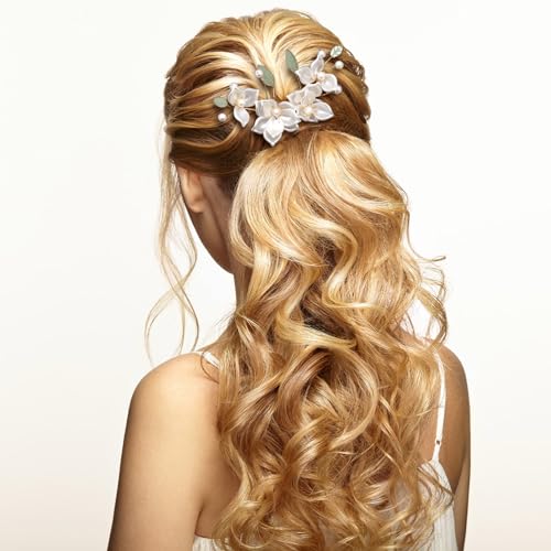 HINZIC 5PCS Camellia Flower Tassels Hairpin, Crystal Rhinestone Pearl Hair Clips Headpiece Retro Chinese Hanfu Wedding Brides Hair Accessories Korean Jewelry for Women Girls Updo Long Hair - color: Camellia