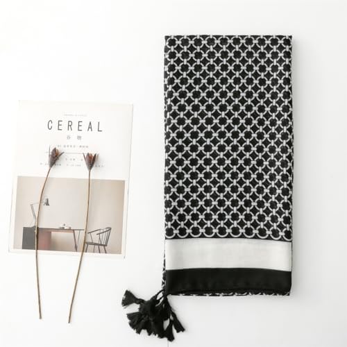 WaJuemy Travel Boho Scarf for Women Casual Lightweight Pashmina Scarves Fashion Multicolor Shawl Wraps with Fringed Beads - color: 05 Black/White Plaid