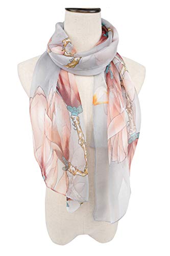 YOUR SMILE Ladies/Women's Lightweight Floral Print/Solid Color mixture Shawl Scarf For Spring Summer season - color: Pink/Grey Painting