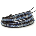 3 Wrap Genuine Leather Bracelet Gemstone Bead - color: Planet Blue