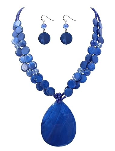 Big Teardrop Pendant Necklaces for Women Colorful Beaded Necklaces Statement Set for Holiday. - color: Blue