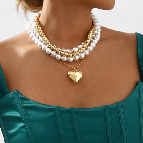 Gold Stack Necklace Chunky Necklaces for Women Trendy Coin Pendant Long Necklaces Western Jewelry for Women Cowgirl Cowboy Chic Country Outfit Boho Accessories Birthday Jewelry Gifts - color: G Gold Heart Necklace