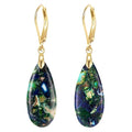 XGALBLA Boho Long Teardrop Stone Dangle Drop Earrings for Women Natural Healing Stone Leverback Earrings Statement Gold Tone - color: Blue&Green- Golden Leverback