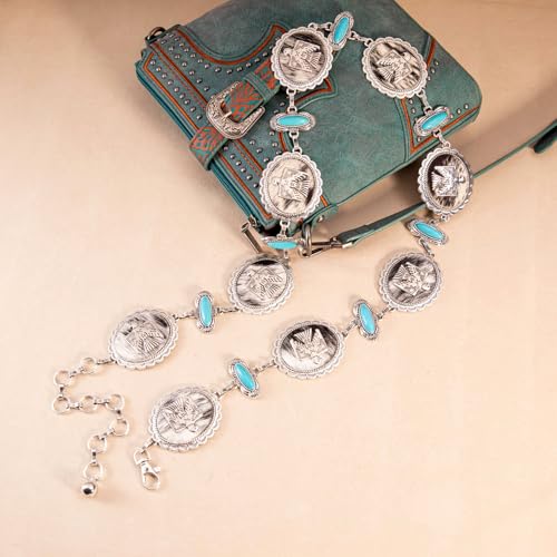 Montana West Rustic Couture's Large Western Concho Metal Belts for Women Cowgirl - color: Brilliant Turquoise