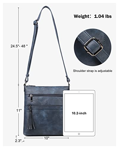 MASINTOR Crossbody Purses for Women, Multi Pocket Casual Crossbody Bag, Adjustable Strap Shoulder Bag with Tassel - color: Blue Gray