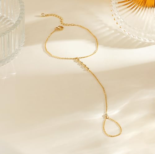 Hand Chain Bracelet for Women Trendy, Dainty Silver Beaded Finger Ring Bracelet Non Tarnish Minimalist Adjustable Simple Cute Silver Bracelets Waterproof Fashion Jewelry - color: Gold-06