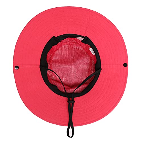 Womens Summer Sun Hat Beach Hat Wide Brim Outdoor UV Protection Hat Foldable Cool Mesh Ponytail Bucket Hat - color: Watermelon Red)