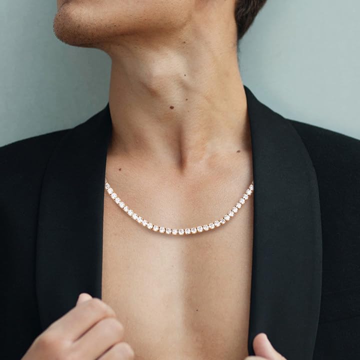 BREN Tennis Necklace - 3mm 4mm 5mm Iced Out Diamond Tennis Chain 5A Cubic Zirconia Necklace - 18K/White Gold Plated Flat Tennis Necklace for Women and Men Size 16"-22" - color: Gold-4mm, size: 16 inch