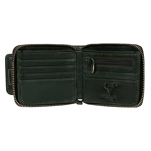 MING CLAN Leather RFID Blocking Bifold Wallet For Men With Zipper, Flap ID Window Zip Coin Pocket, Big Capacity Credit Card Holder For Travel - color: Green