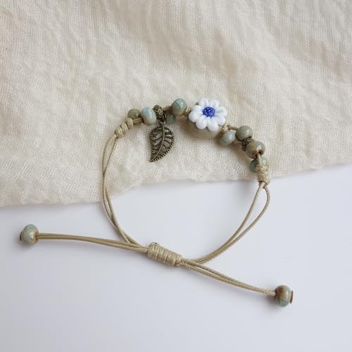 Handmade Green Boho Bracelets for Women, Bohemian Ceramic Beads Bracelets for Friends, Trendy Porcelain Stone Beaded Bracelets for Sisters - color: blue