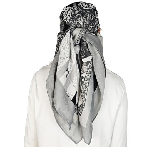 35" Head Scarf Large Square Scarf Like Cotton Hairscarf Fashion Scarves Bandana Night Sleeping Wraps for Women B01 - color: Grey Floral Scrolls