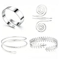 2Pcs Minimalist Simple Swirl Upper Arm Cuff Bracelets for Women Arm Bangle Armlets Adjustable - color: silver