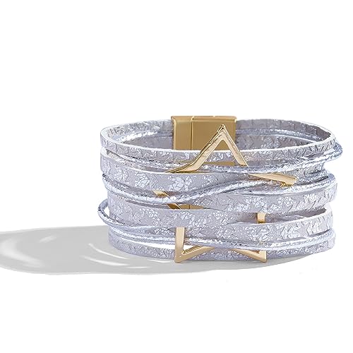 Long tiantian Leather Bracelets for Women Men Heart Wrap Bracelets Western Jewelry Cowgirl Outfits Birthday Gifts for Her - color: B9:silver leather bracelet