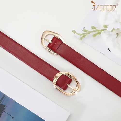 Women Leather Belt for Jeans Pants Ladies Casual Waist Belt Fashion Women Belt with Gold Buckle - color: Burgundy, size: Suit for waist size 42"-46"