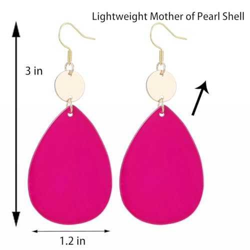 Elisheva Bohemian Lightweight Mother of Pearl Shell Drop Dangle Earrings for Women, Boho Chic Hippie Waterdrop Statement Jewelry Gift - color: fuchsia pink